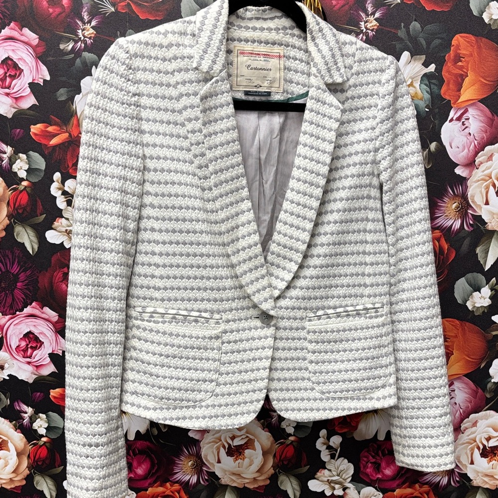 Cartonnier White and Gray Patterned Jacket anthropologie